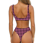 Pink And Black Buffalo Check Print Front Bow Tie Bikini