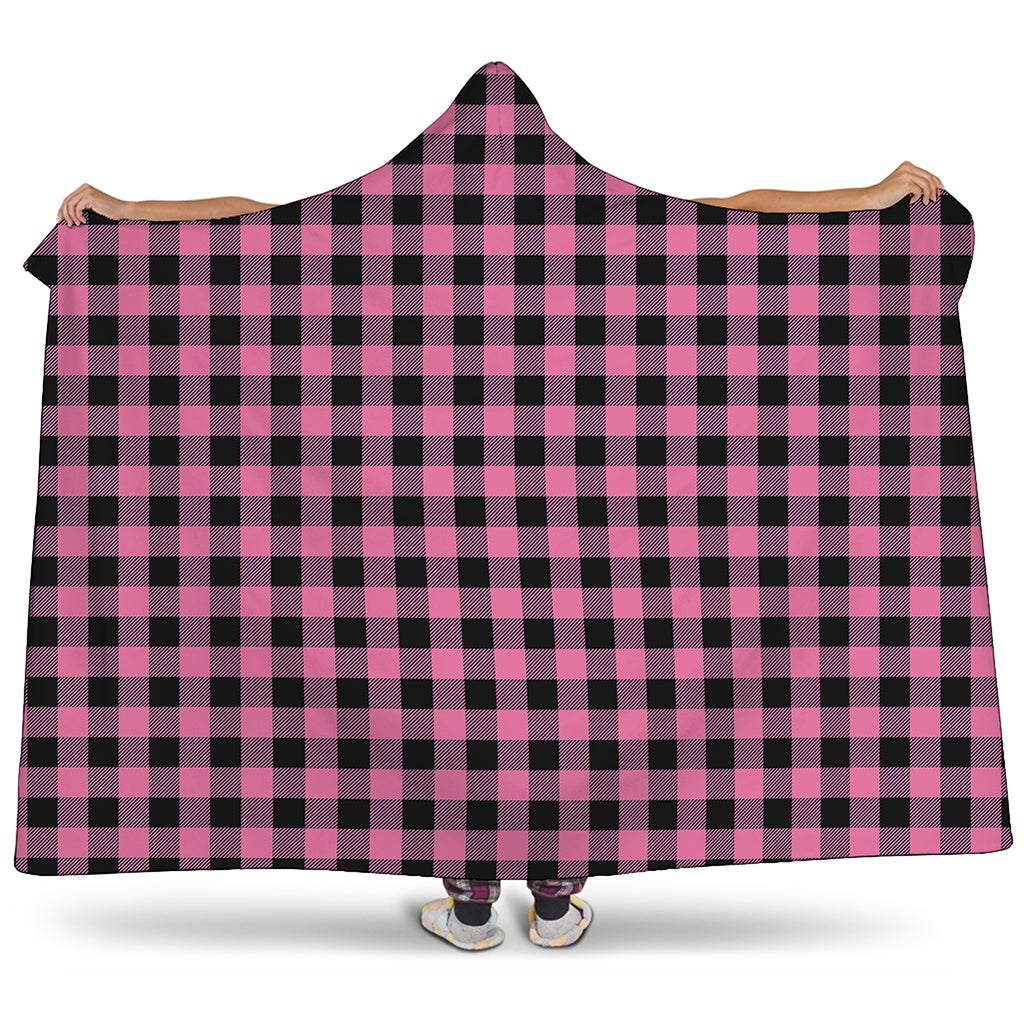 Pink And Black Buffalo Check Print Hooded Blanket