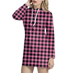 Pink And Black Buffalo Check Print Hoodie Dress