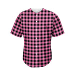 Pink And Black Buffalo Check Print Men's Baseball Jersey