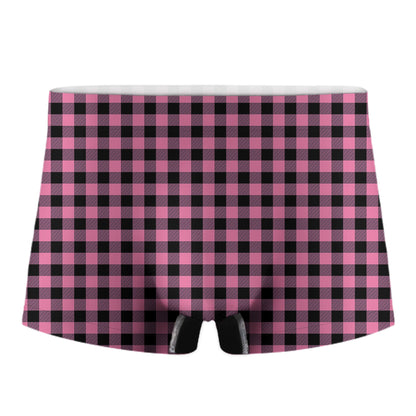 Pink And Black Buffalo Check Print Men's Boxer Briefs