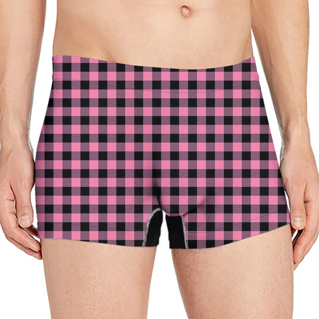 Pink And Black Buffalo Check Print Men's Boxer Briefs