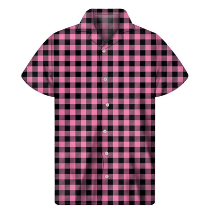 Pink And Black Buffalo Check Print Men's Short Sleeve Shirt