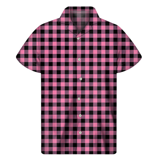 Pink And Black Buffalo Check Print Men's Short Sleeve Shirt