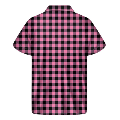 Pink And Black Buffalo Check Print Men's Short Sleeve Shirt