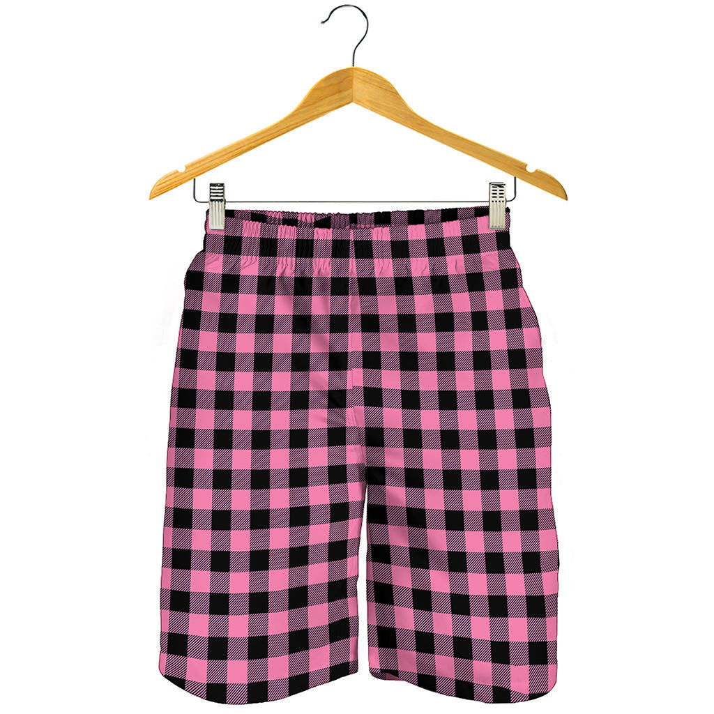 Pink And Black Buffalo Check Print Men's Shorts