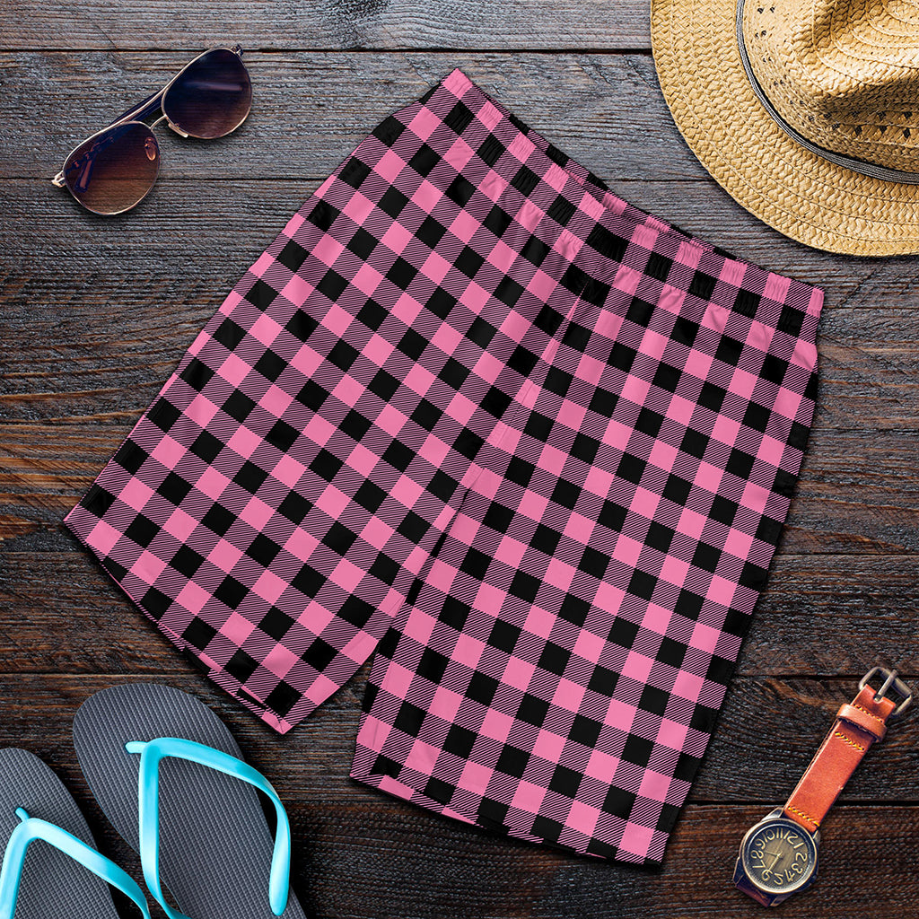 Pink And Black Buffalo Check Print Men's Shorts