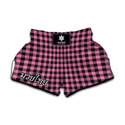 Pink And Black Buffalo Check Print Muay Thai Boxing Shorts
