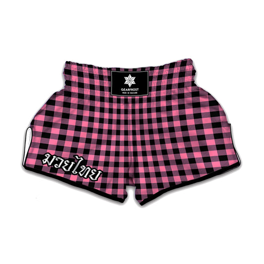 Pink And Black Buffalo Check Print Muay Thai Boxing Shorts