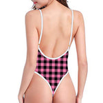 Pink And Black Buffalo Check Print One Piece High Cut Swimsuit