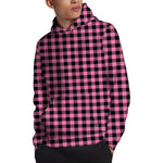 Pink And Black Buffalo Check Print Pullover Hoodie