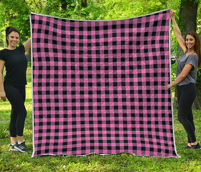Pink And Black Buffalo Check Print Quilt