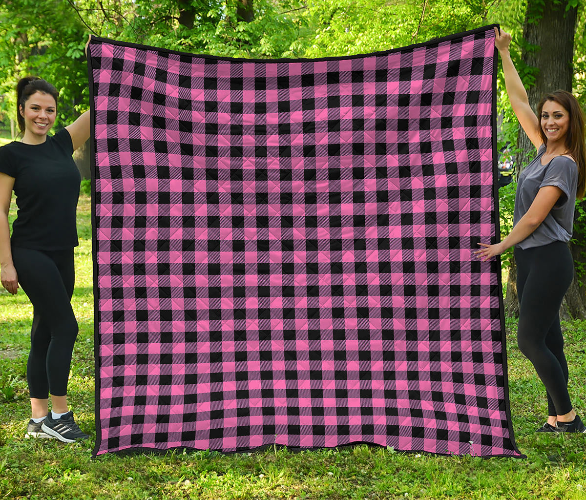 Pink And Black Buffalo Check Print Quilt