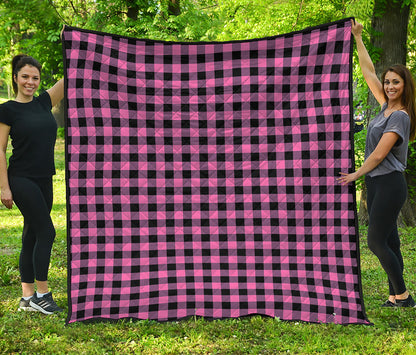 Pink And Black Buffalo Check Print Quilt