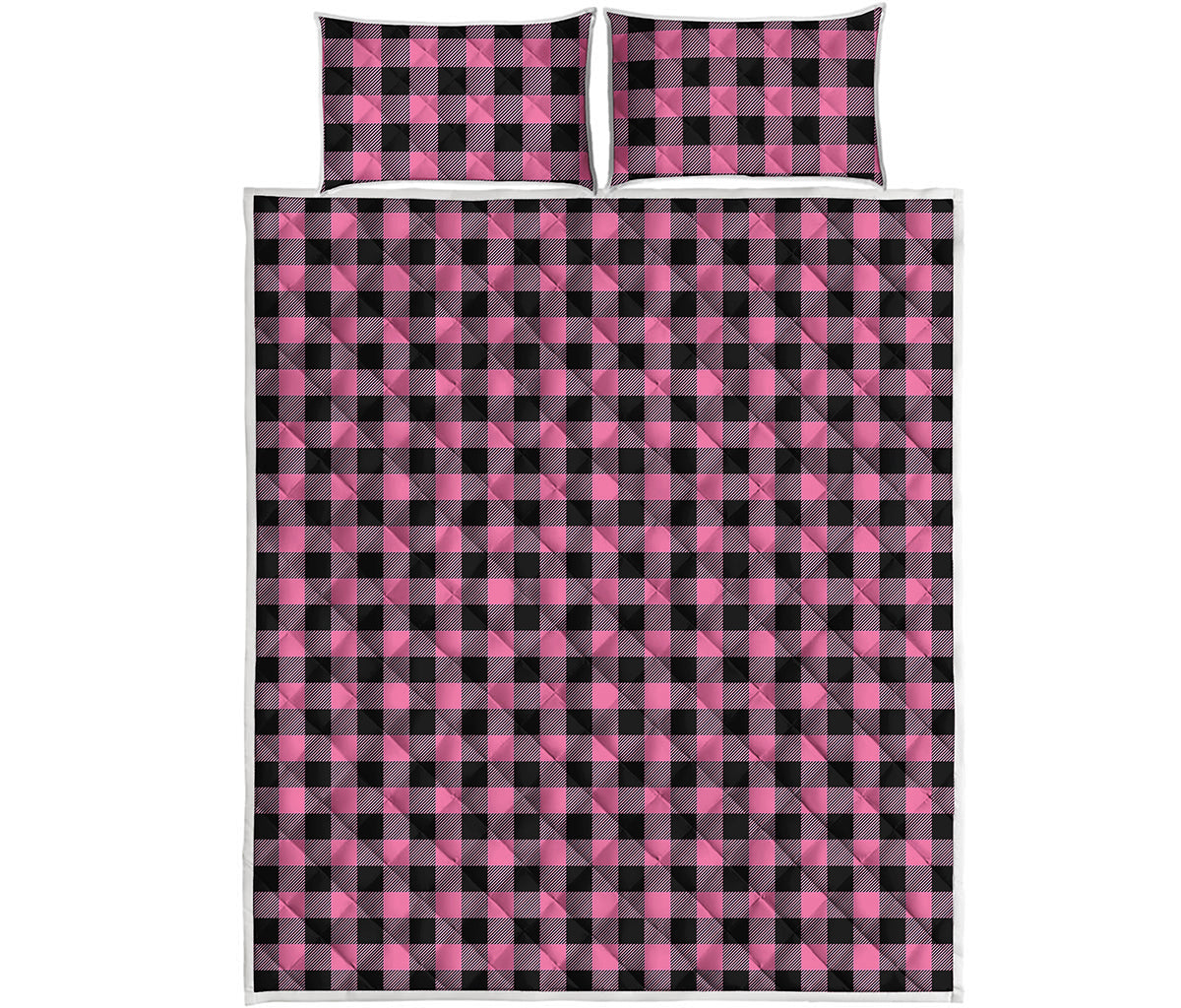 Pink And Black Buffalo Check Print Quilt Bed Set