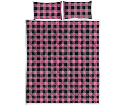 Pink And Black Buffalo Check Print Quilt Bed Set