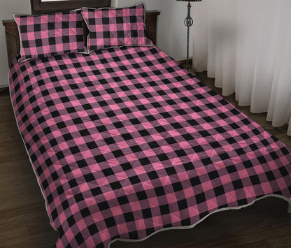 Pink And Black Buffalo Check Print Quilt Bed Set