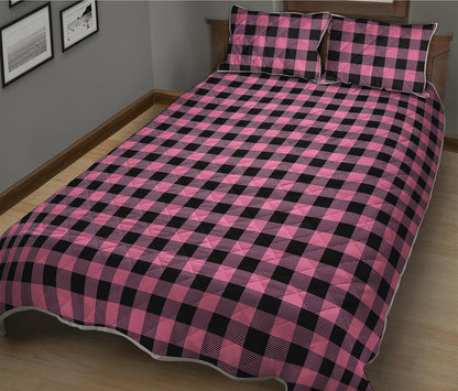 Pink And Black Buffalo Check Print Quilt Bed Set