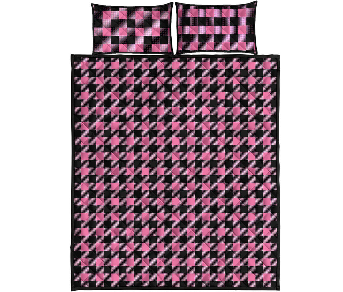 Pink And Black Buffalo Check Print Quilt Bed Set