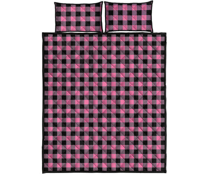 Pink And Black Buffalo Check Print Quilt Bed Set