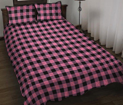 Pink And Black Buffalo Check Print Quilt Bed Set