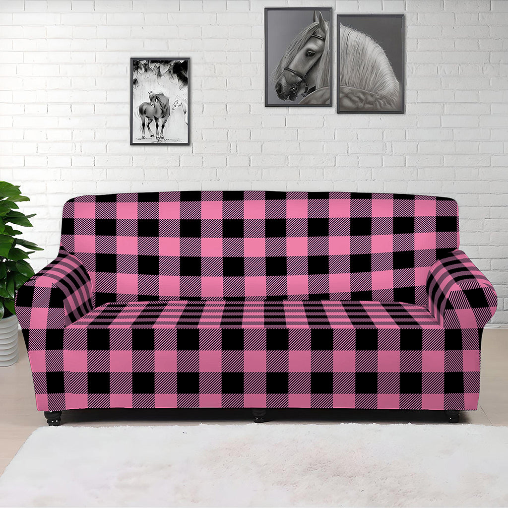Pink And Black Buffalo Check Print Sofa Cover