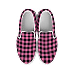 Pink And Black Buffalo Check Print White Slip On Shoes