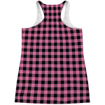 Pink And Black Buffalo Check Print Women's Racerback Tank Top