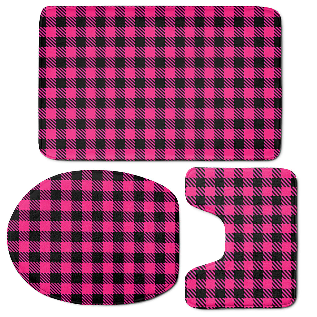 Pink And Black Buffalo Plaid Print 3 Piece Bath Mat Set