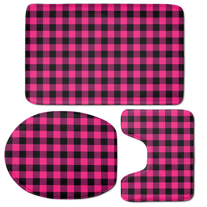 Pink And Black Buffalo Plaid Print 3 Piece Bath Mat Set