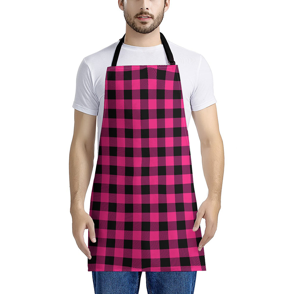 Pink And Black Buffalo Plaid Print Apron