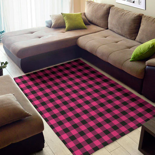 Pink And Black Buffalo Plaid Print Area Rug