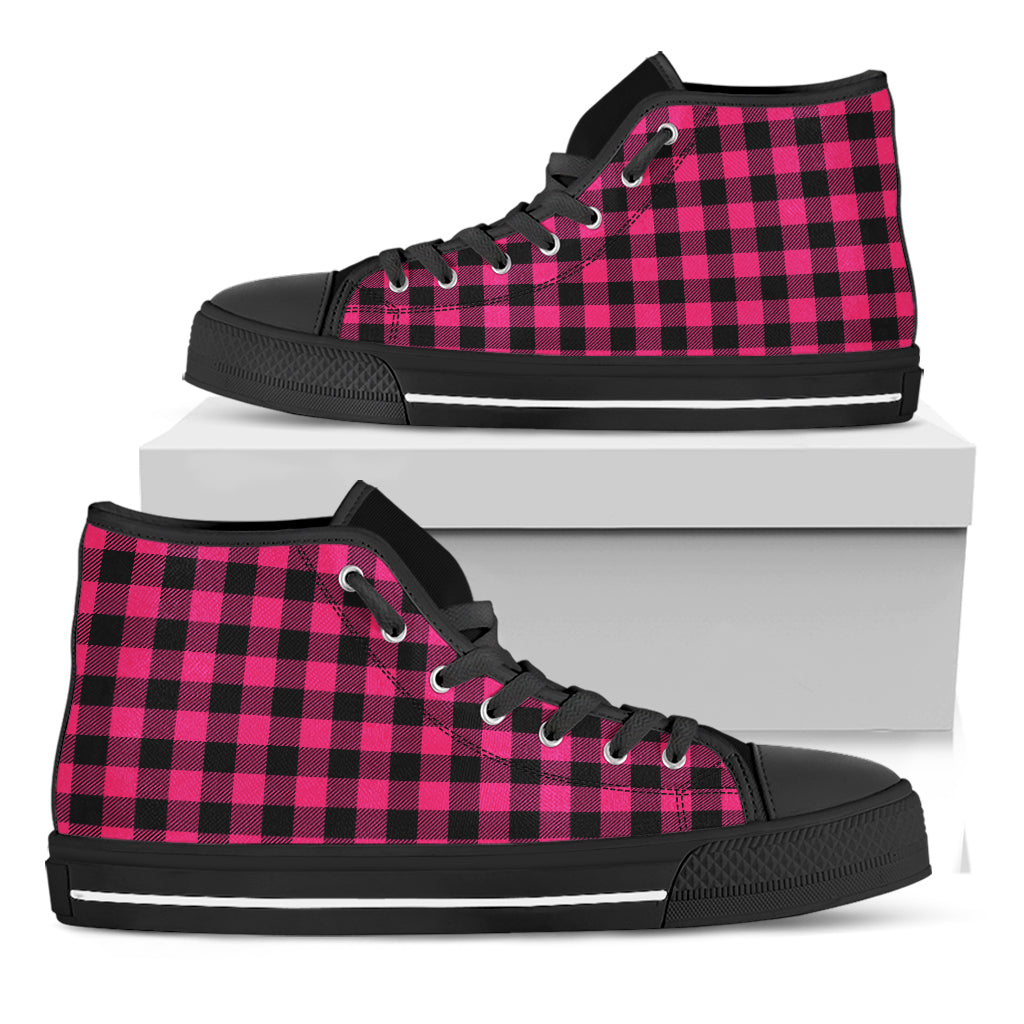 Pink And Black Buffalo Plaid Print Black High Top Shoes