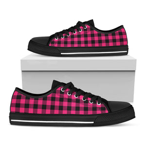 Pink And Black Buffalo Plaid Print Black Low Top Shoes