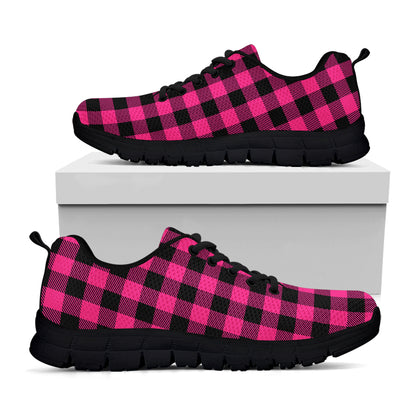Pink And Black Buffalo Plaid Print Black Sneakers