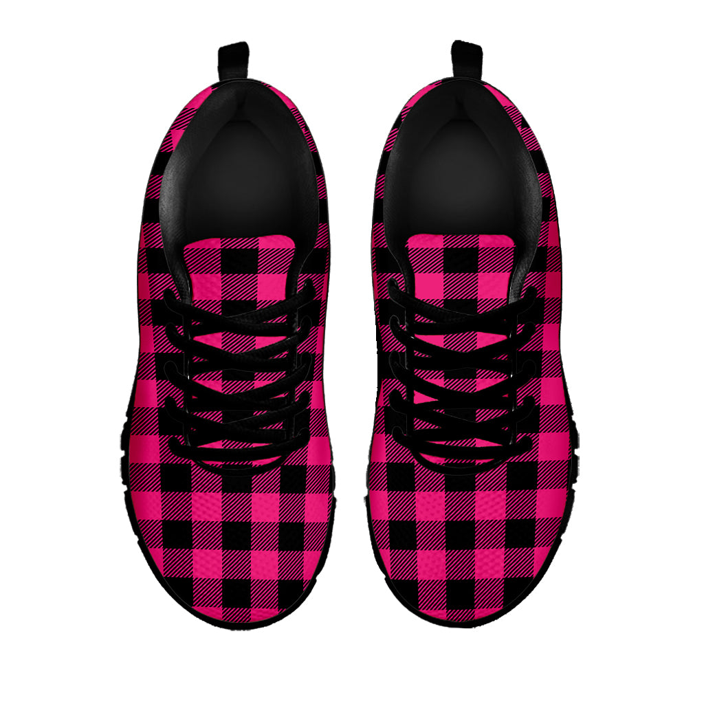 Pink And Black Buffalo Plaid Print Black Sneakers