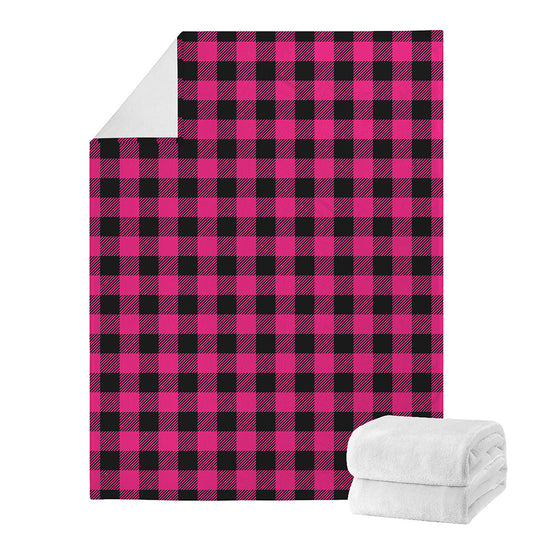 Pink And Black Buffalo Plaid Print Blanket