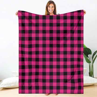 Pink And Black Buffalo Plaid Print Blanket