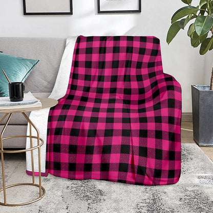 Pink And Black Buffalo Plaid Print Blanket