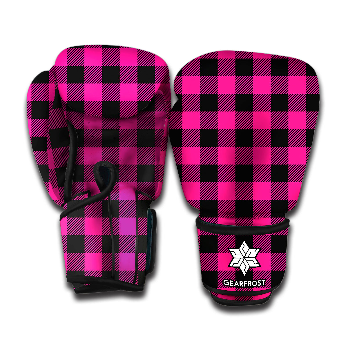 Pink And Black Buffalo Plaid Print Boxing Gloves