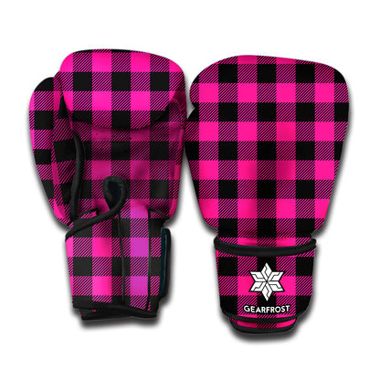 Pink And Black Buffalo Plaid Print Boxing Gloves
