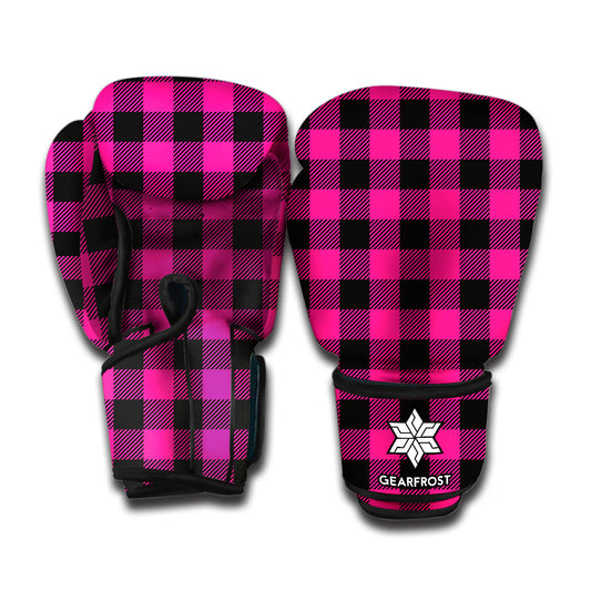 Pink And Black Buffalo Plaid Print Boxing Gloves