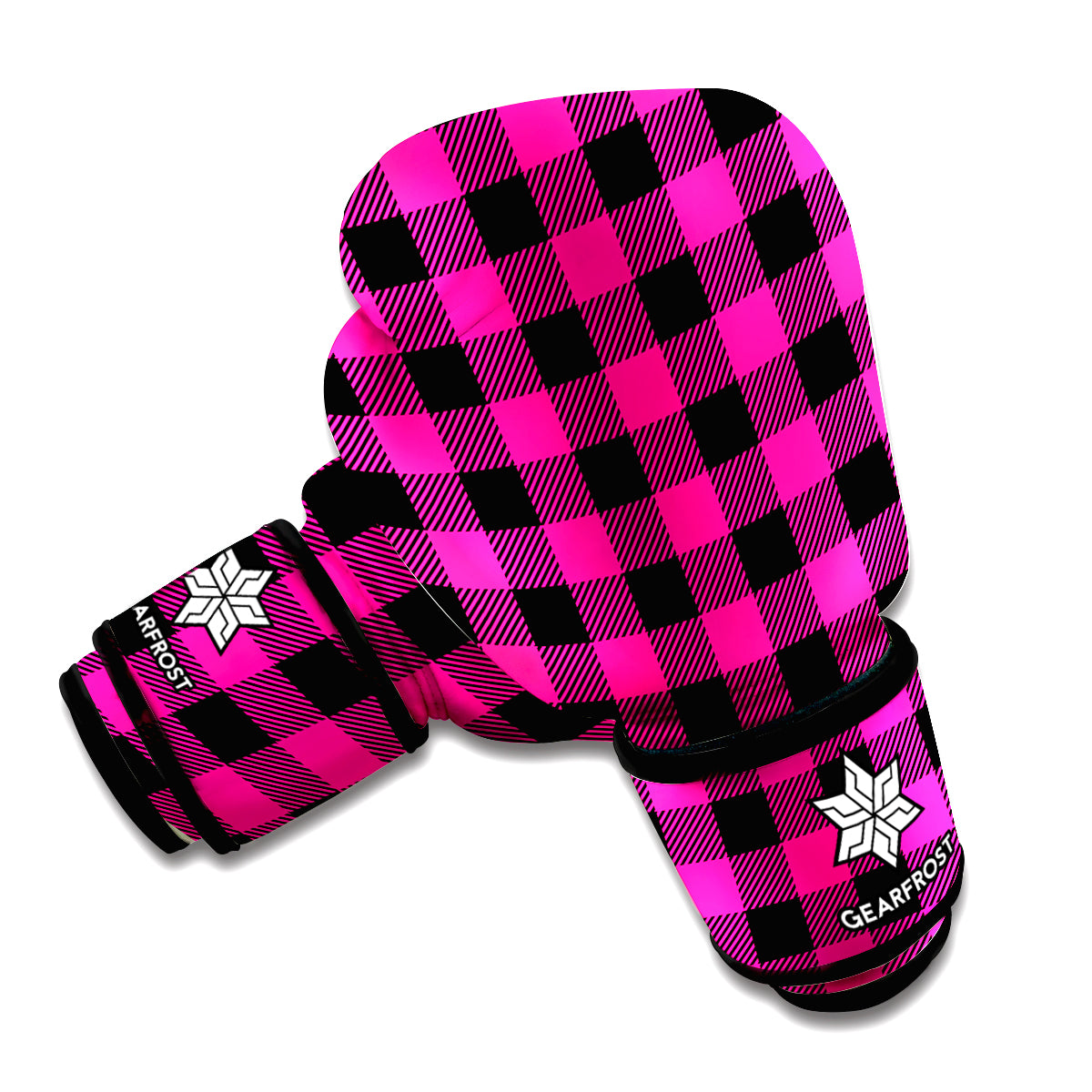 Pink And Black Buffalo Plaid Print Boxing Gloves
