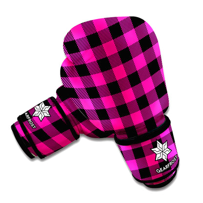 Pink And Black Buffalo Plaid Print Boxing Gloves