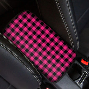 Pink And Black Buffalo Plaid Print Car Center Console Cover