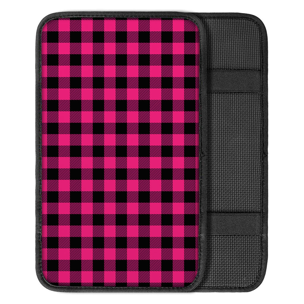 Pink And Black Buffalo Plaid Print Car Center Console Cover