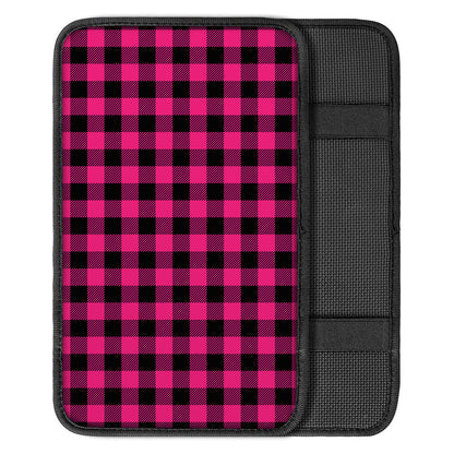 Pink And Black Buffalo Plaid Print Car Center Console Cover