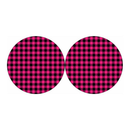 Pink And Black Buffalo Plaid Print Car Coasters