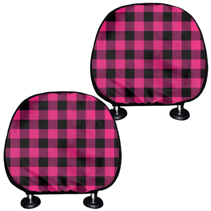 Pink And Black Buffalo Plaid Print Car Headrest Covers