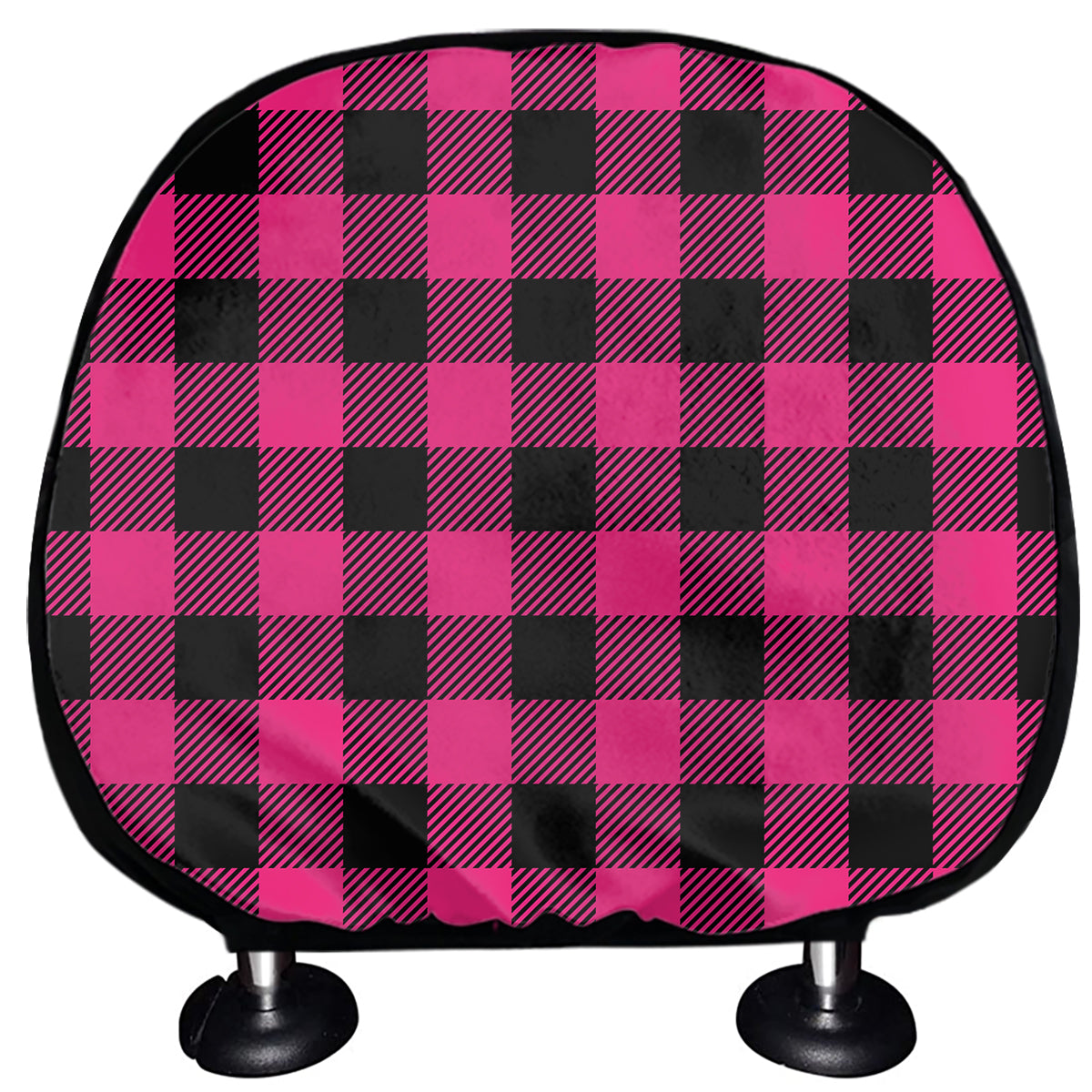 Pink And Black Buffalo Plaid Print Car Headrest Covers